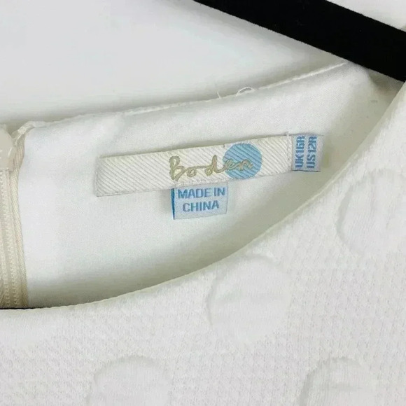 Boden Winter White Ivory Fit n Flare Polka Dot Textured Dress 12 - Picture 2 of 7